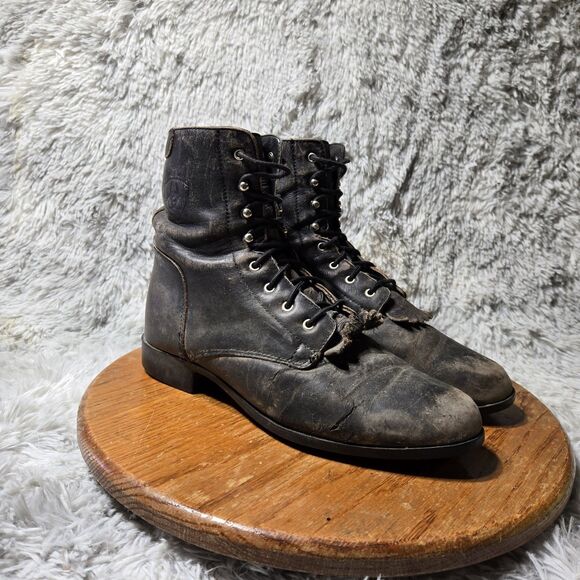 Ariat Heritage Paddock Womens 10 Mens 8 Black Leather Lace Up Combat Ankle Boots - Picture 1 of 16